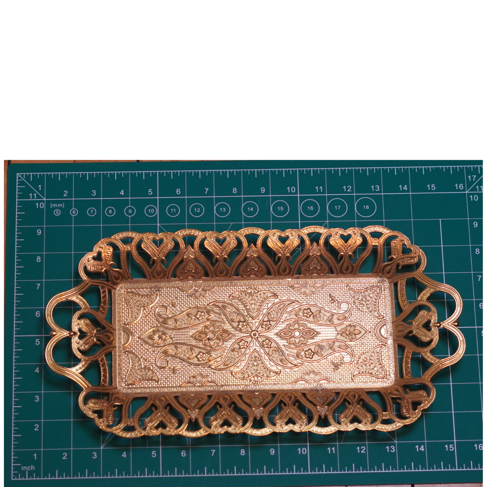Gold Turkish Tea Serving Tray Ornate Metal Filigree Handles Small 13” Decorative - Picture 7 of 8